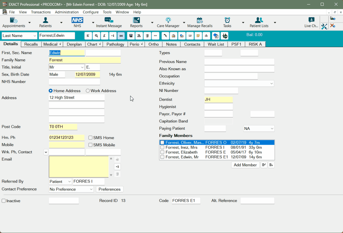 A GIF recording of the various elements of the Orthodontic tab in the EXACT dental software